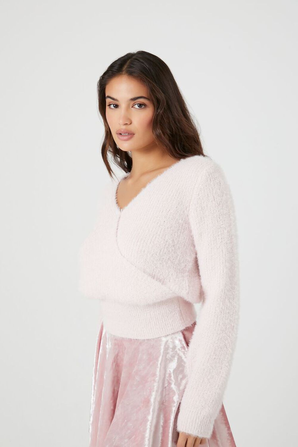 Fuzzy Knit Surplice Sweater